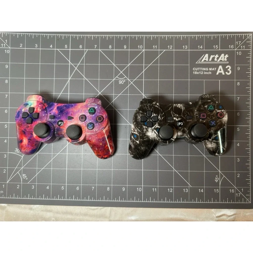 Lot Of 2! P3 Wireless Controllers For PS3 Galaxy Nebula & Black Ghost No Charger